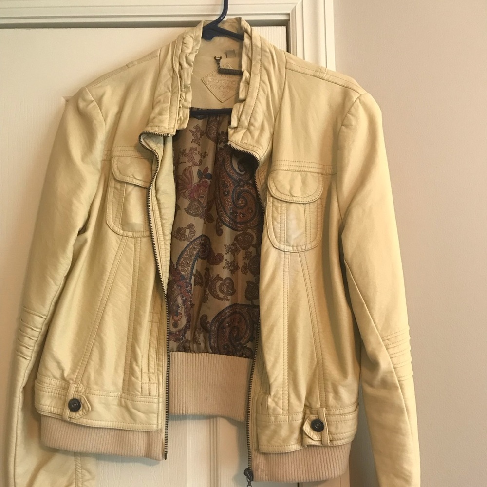 Cream faux leather jacket
